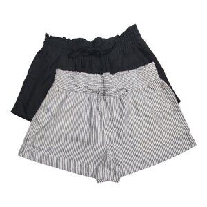 A New Day Linen Blend Shorts Lot Drawstring Paperbag Striped Solid Womens Large